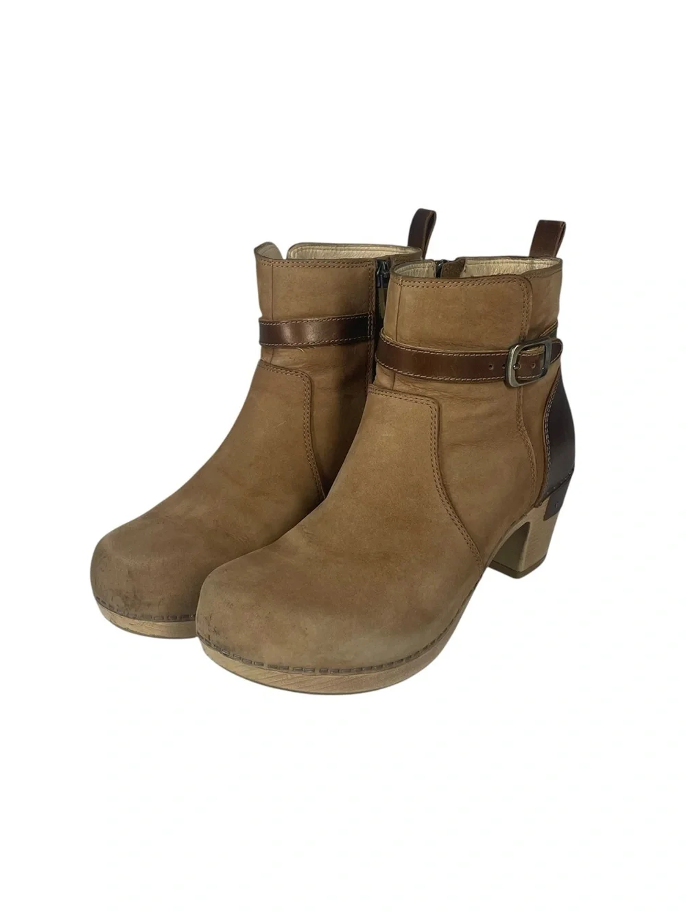 Dansko Anya Heeled Boots Ankle Booties Size 37 6.5 7 Biscotti Nubuck Leather